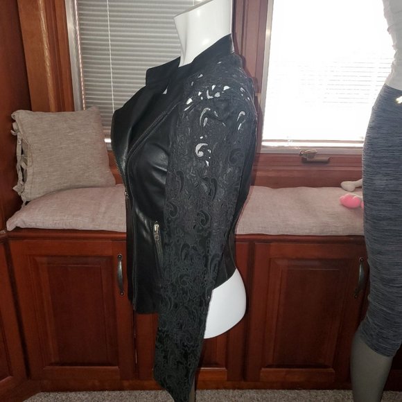 Muubaa 100% Lamb Leather Embroidered Cut-Out Moto Biker Jacket 6 - Picture 4 of 12